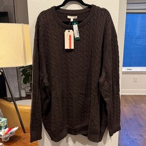 Men's Dark Brown Cable Knit Crewneck Sweater